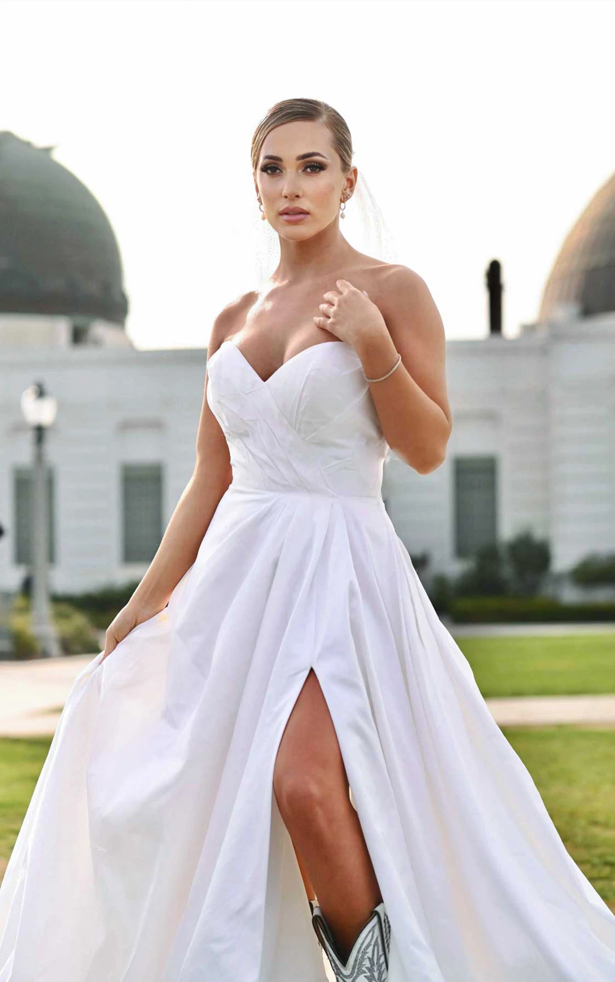 1524 Strapless Couture Silk A-Line Wedding Dress with Skirt Split and Bow Detail  by Martina Liana