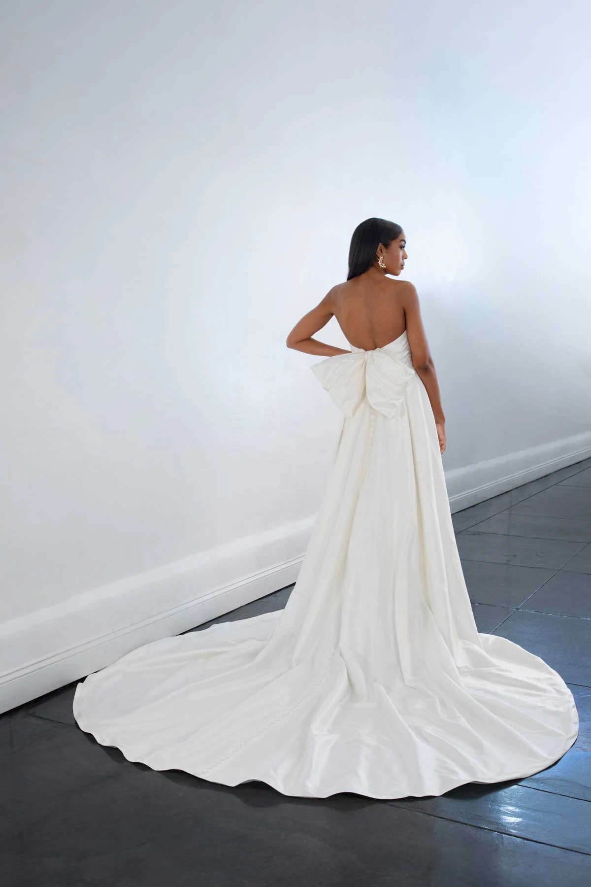 1524 Strapless Couture Silk A-Line Wedding Dress with Skirt Split and Bow Detail  by Martina Liana