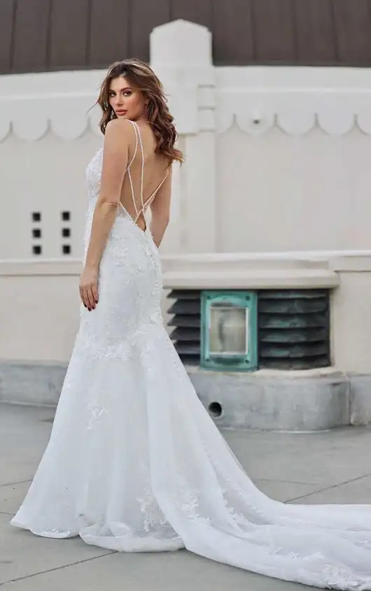 Sexy Lace Fit-and-Flare Wedding Dress with Super Low Back Detail, 1547, by Martina Liana
