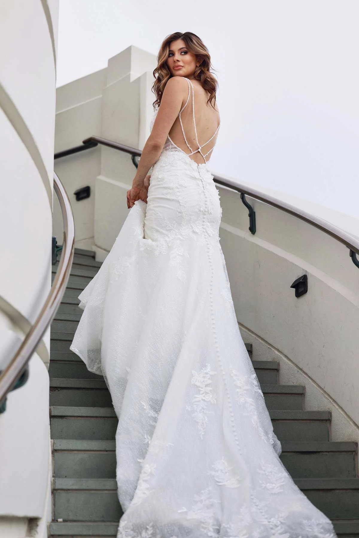 1547 Sexy Lace Fit-and-Flare Wedding Dress with Super Low Back Detail  by Martina Liana