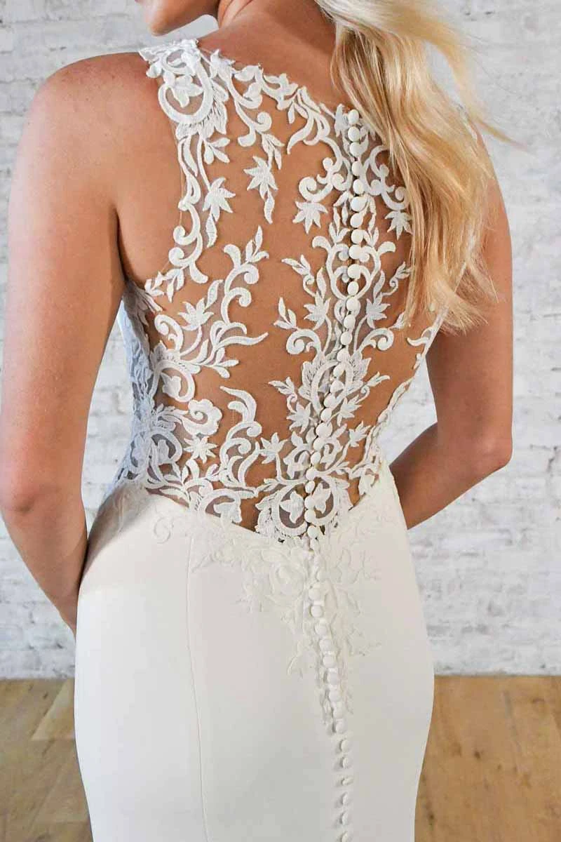 7664 Modest Column Wedding Dress with Stunning Back Detail  by Stella York