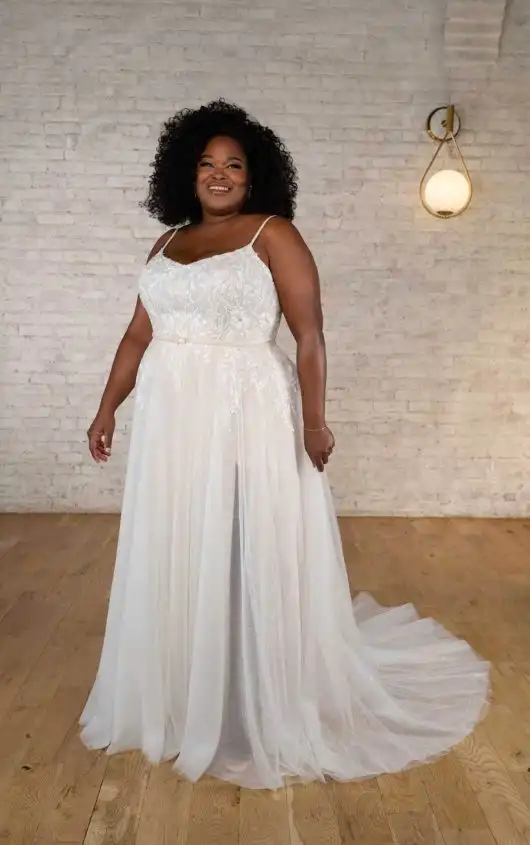 Sparkling Romantic Lace Plus Size A-Line Wedding Dress with Spaghetti Straps, 7667+, by Stella York