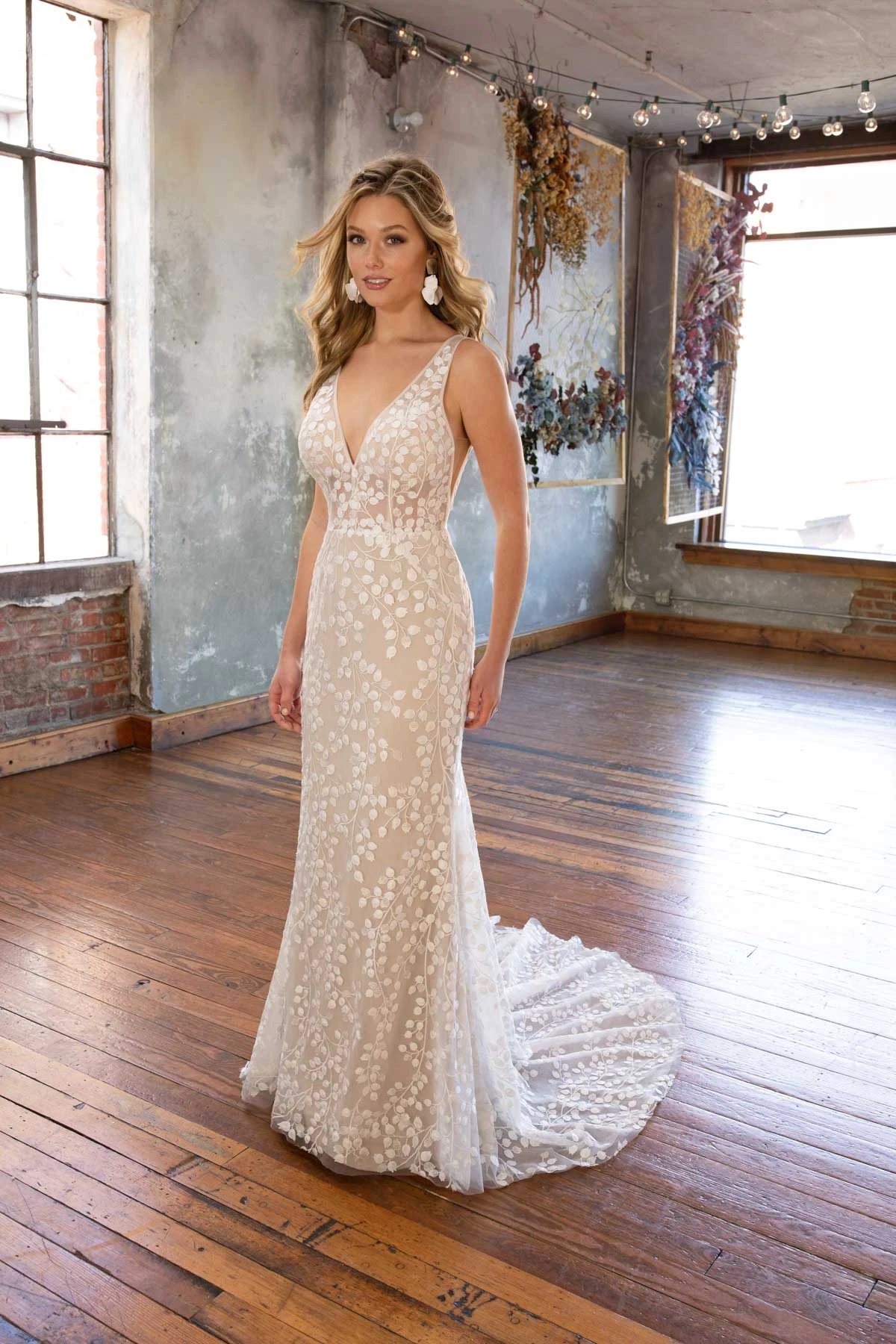 cece Glamorous Boho Column Wedding Dress with Plunging V-Neckline  by All Who Wander