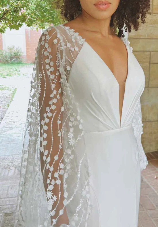 d3563 Modern Boho Wedding Dress with Long Sleeves  by Essense of Australia