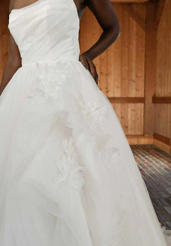d3685 Regal Strapless Ballgown Wedding Dress with 3D Floral Accents  by Essense of Australia