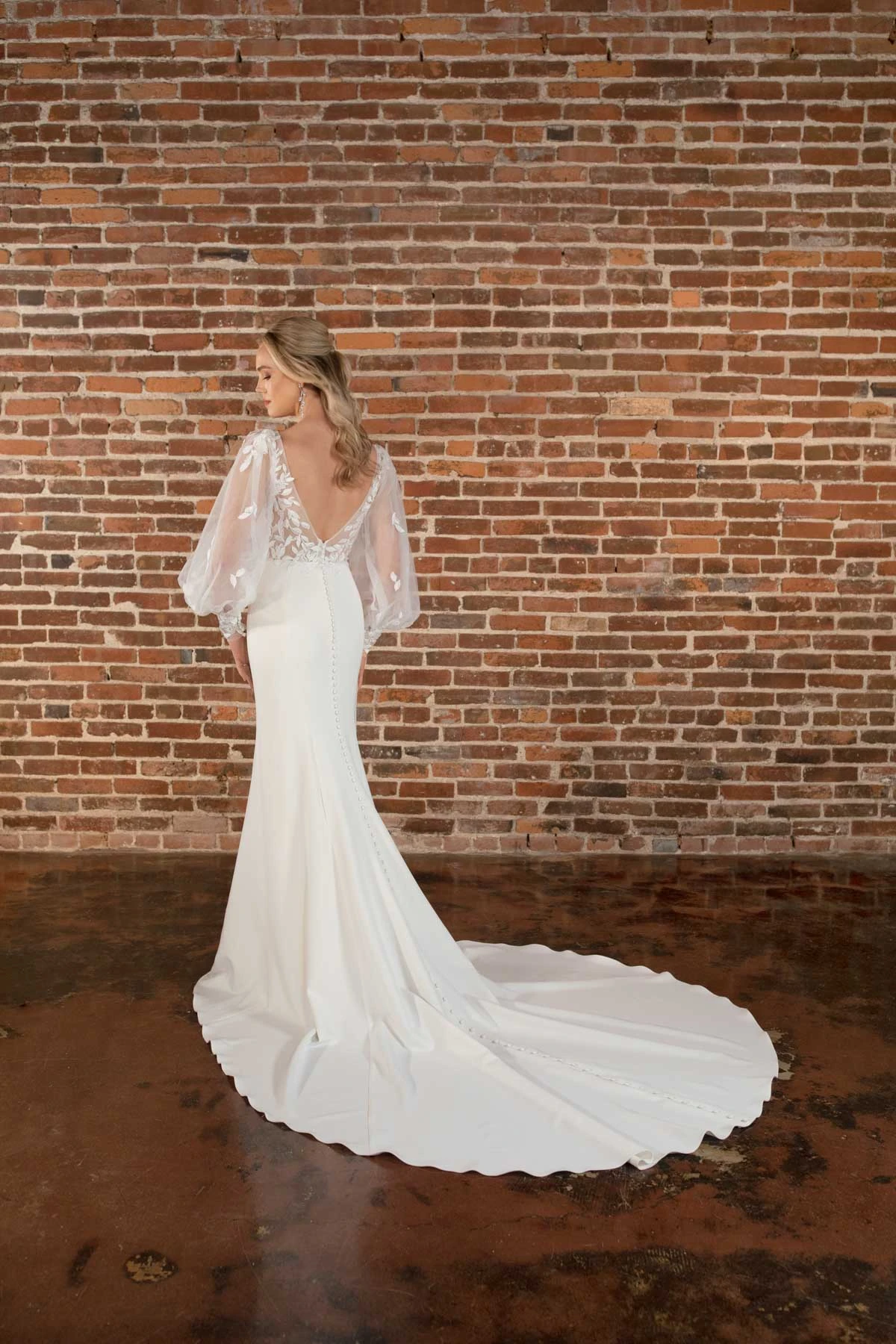 d3699 Sexy Fit-and-Flare Wedding Dress with Detachable Long Sleeves  by Essense of Australia