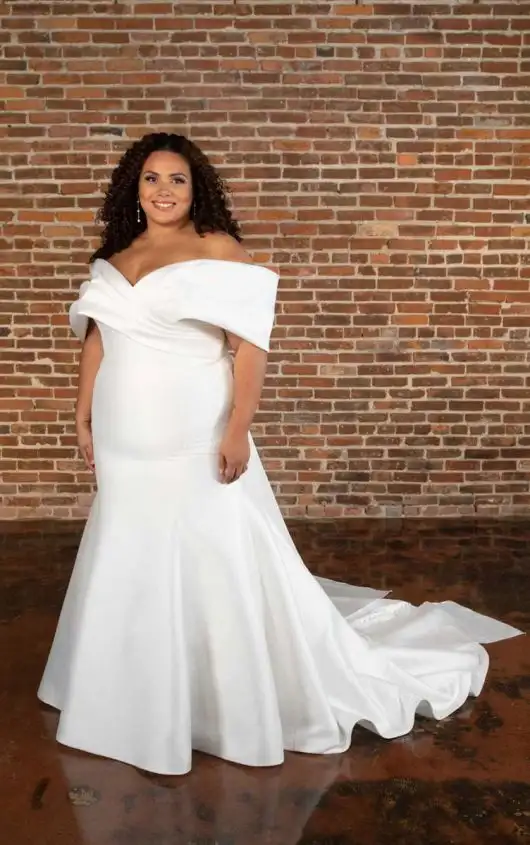 Glamorous Plus Size Mikado Fit-and-Flare Wedding Dress with Back Tie Detail, D3754+, by Essense of Australia