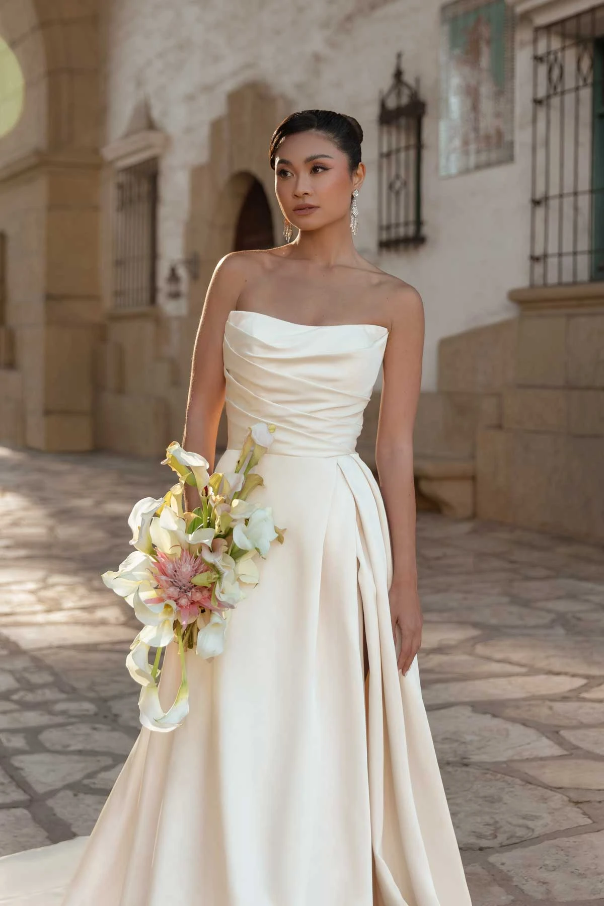 d3794 Designer Luxe Strapless A-Line Wedding Dress with High Leg Slit  by Essense of Australia