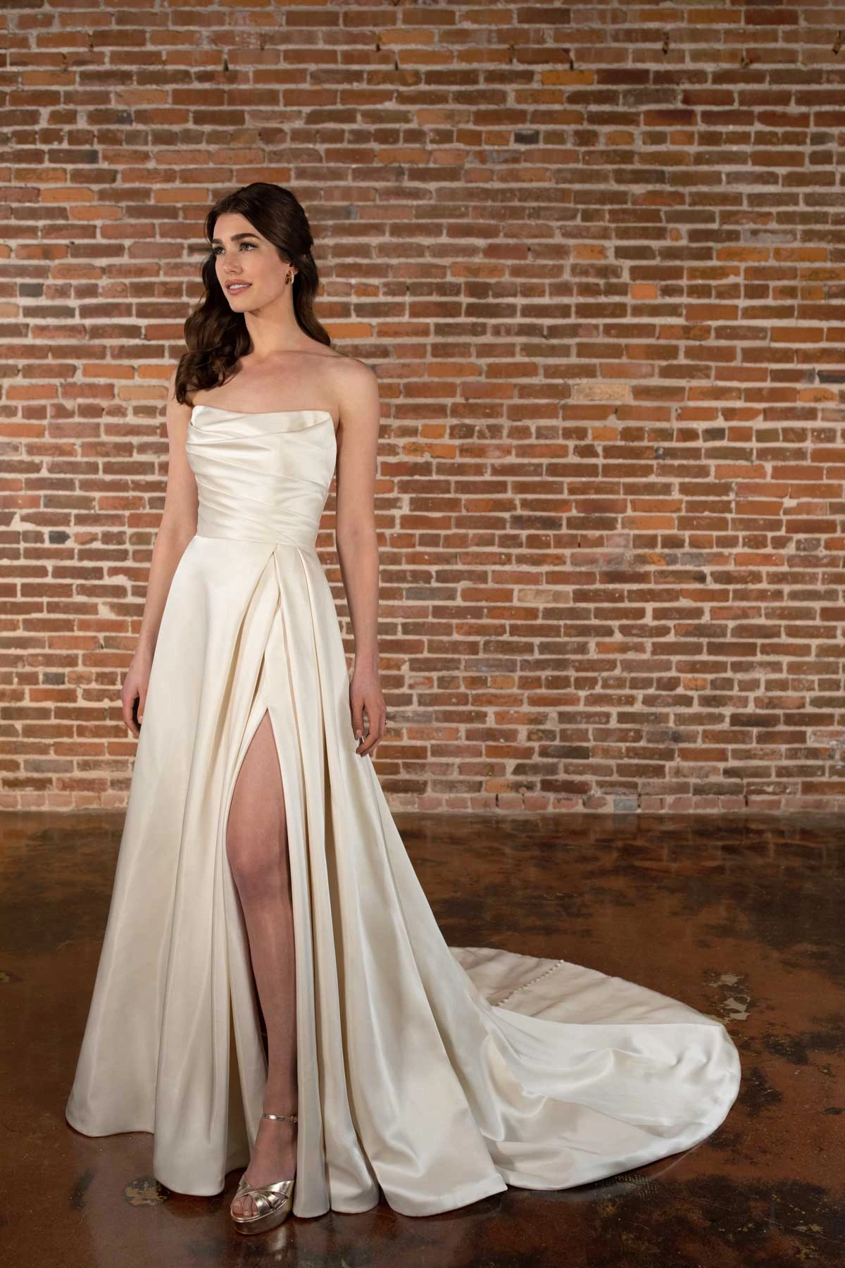 d3794 Designer Luxe Strapless A-Line Wedding Dress with High Leg Slit  by Essense of Australia