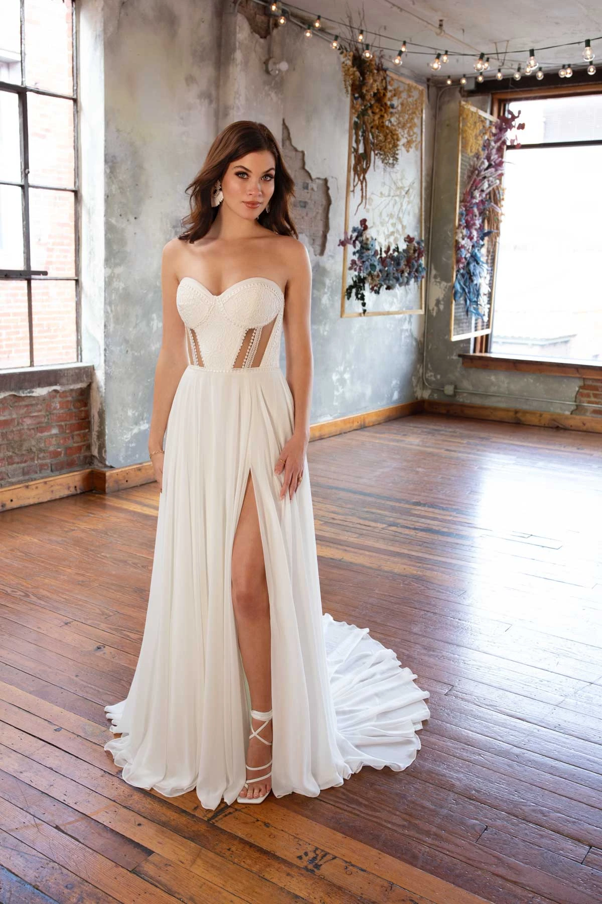 dallas Sexy Strapless Chiffon A-Line Wedding Dress with Detachable Long Sleeves  by All Who Wander