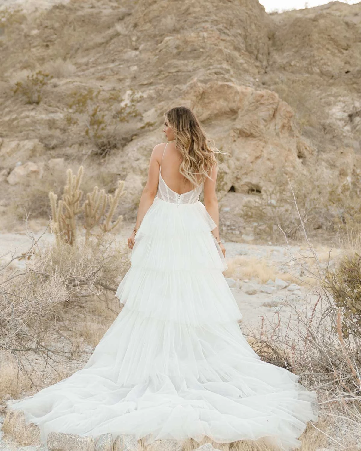 jasper Modern Boho A-Line Wedding Dress with Textured Tiered Tulle Skirt and Train  by All Who Wander