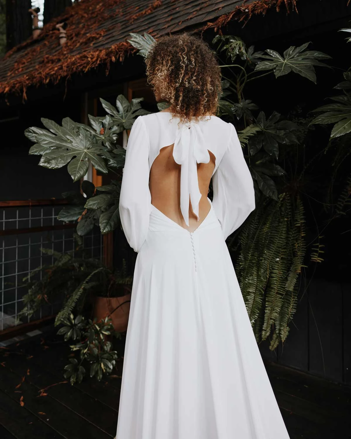 kait Long Sleeve Chiffon Boho Wedding Dress with Sexy Side Slit  by All Who Wander