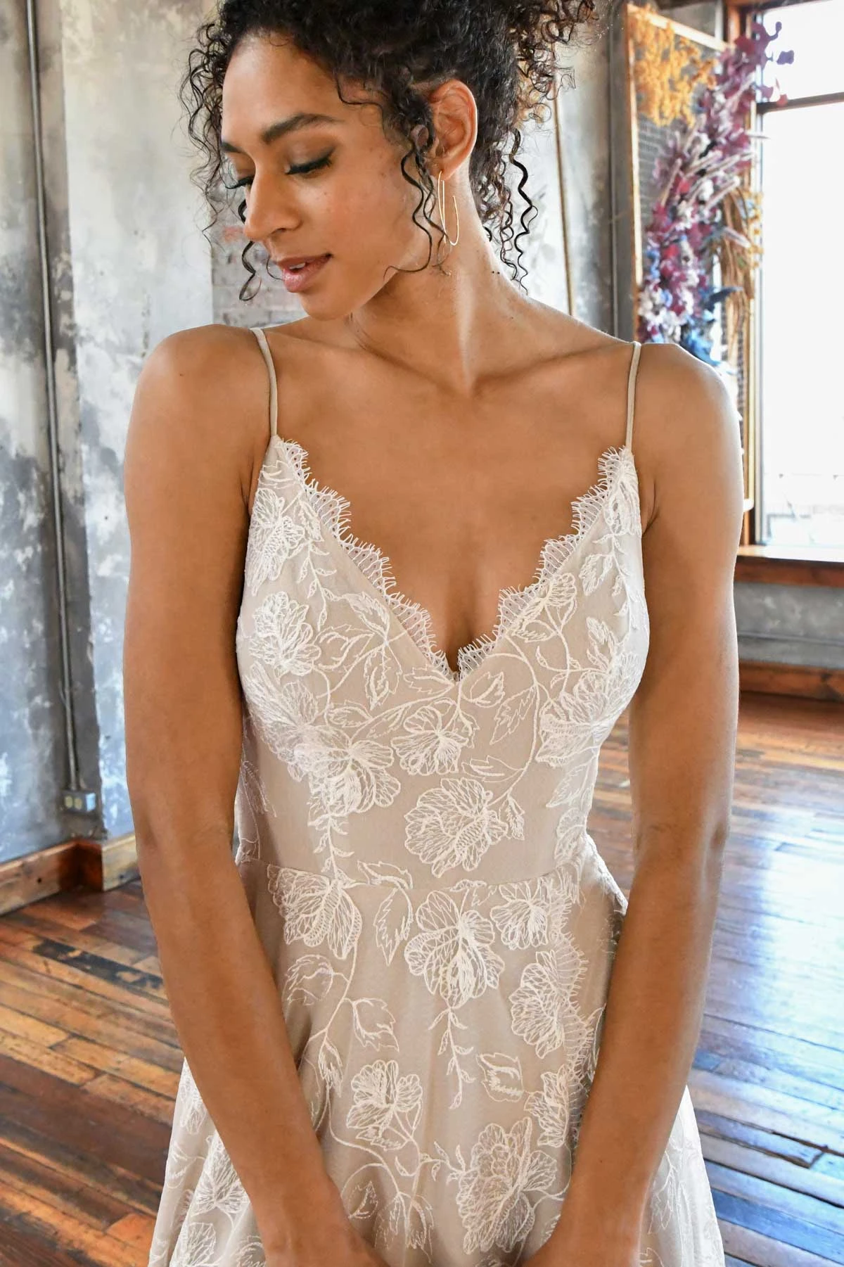 luna Romantic Boho Lace A-Line Slip Wedding Dress with Spaghetti Straps  by All Who Wander