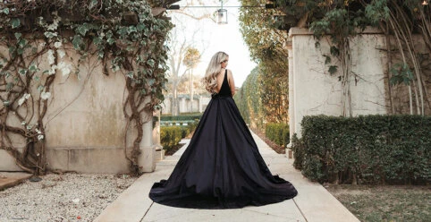 Bride wearing black wedding dress
