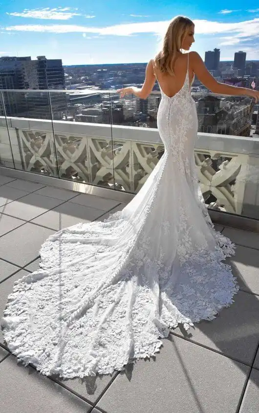 Sexy 3D Lace Wedding Dress with V-Neck and Beading, 1305, by Martina Liana