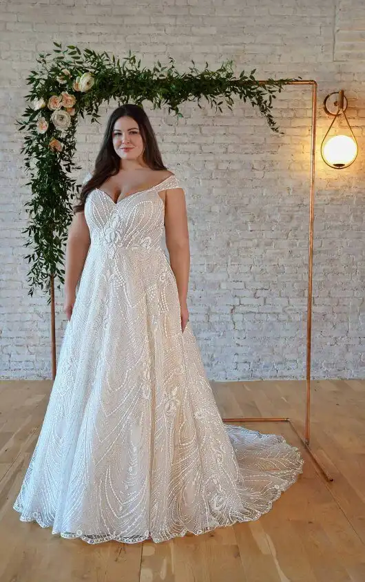 Sparkling Plus-Size Wedding Dress with Off-the-Shoulder Strap, 7336+, by Stella York
