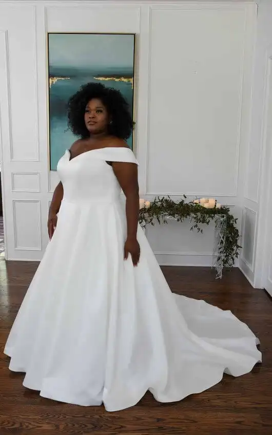 Classic and Modern Off-Shoulder Plus Size Ballgown, D3232+, by Essense of Australia