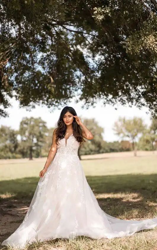 Boho-Style Wedding Dress with Sheer Details, 7177, by Stella York
