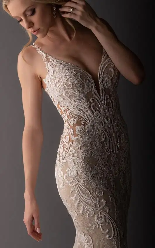 Sexy Lace Wedding Dress with Shaped Train, 1111, by Martina Liana
