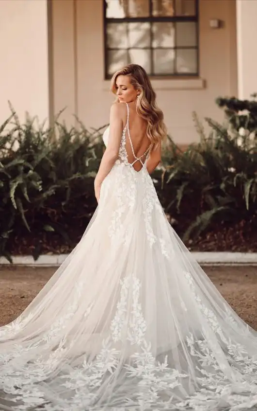 Gorgeous Wedding Dress with Beaded Details and Floral Lace, 1137, by Martina Liana