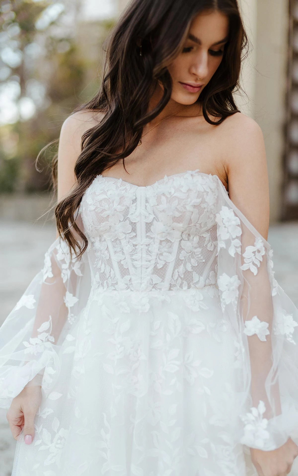 1443 Vintage A-Line Wedding Dress with Off-the-Shoulder Sleeves  by Martina Liana