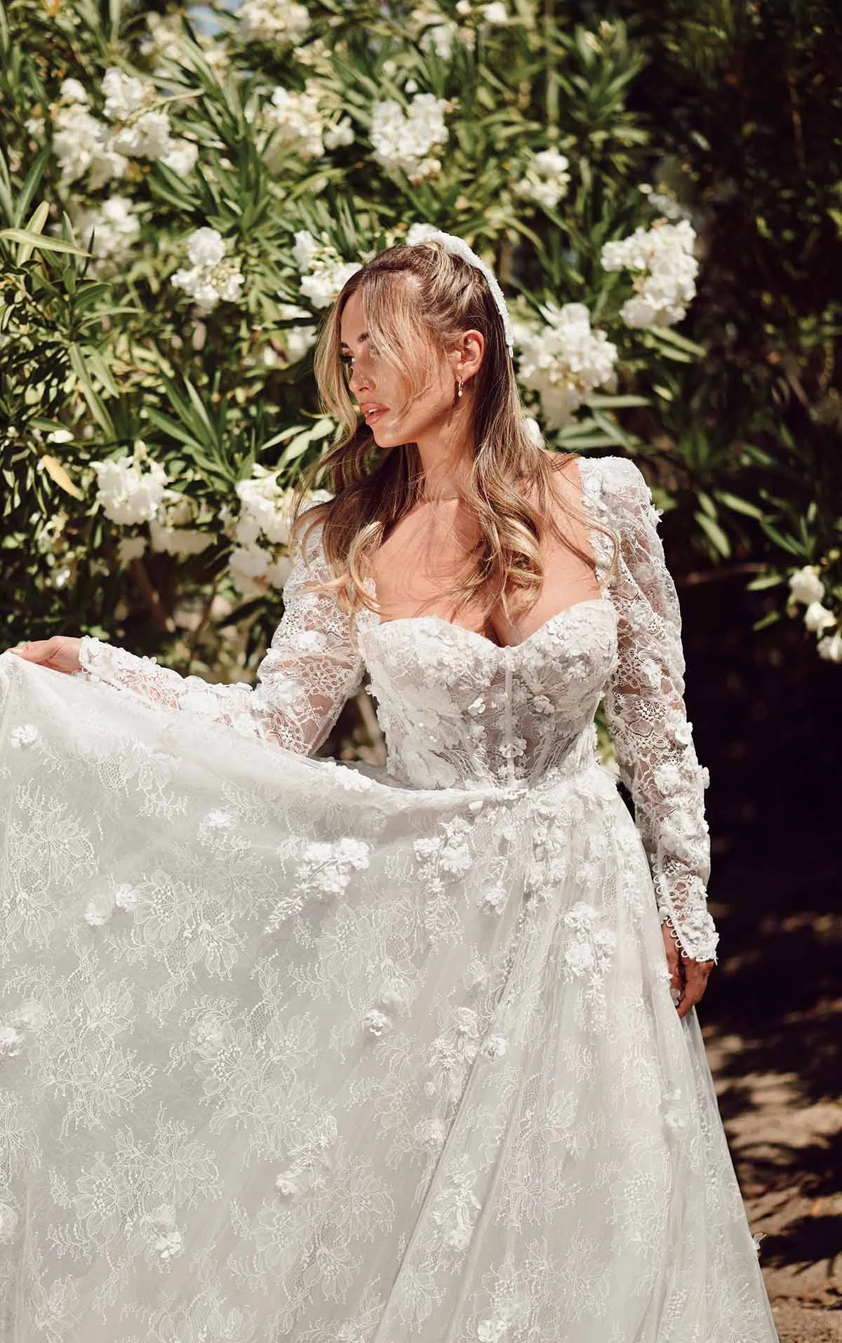 1455 Romantic Lace A-Line Wedding Dress with Detachable Long Sleeves  by Martina Liana
