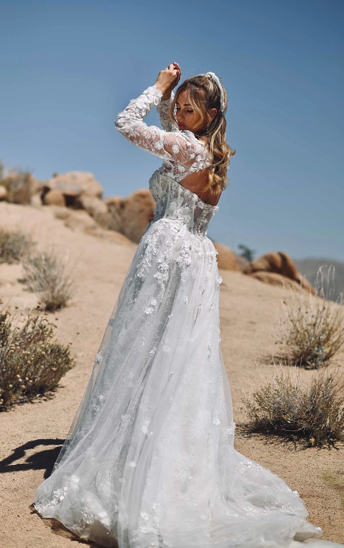1455 Romantic Lace A-Line Wedding Dress with Detachable Long Sleeves  by Martina Liana