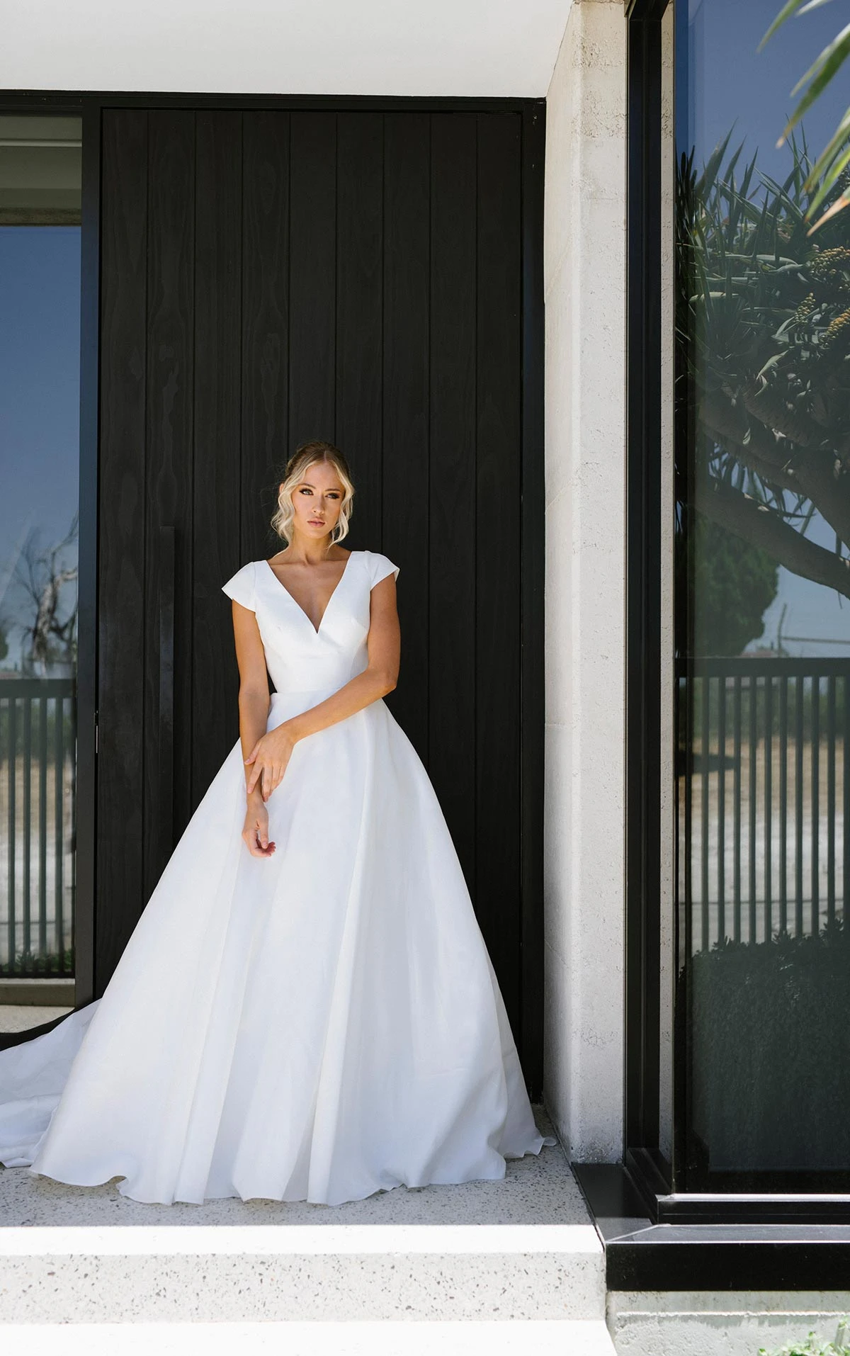 1468 Modern Wedding Dress with Cap Sleeves and Ballgown Skirt  by Martina Liana