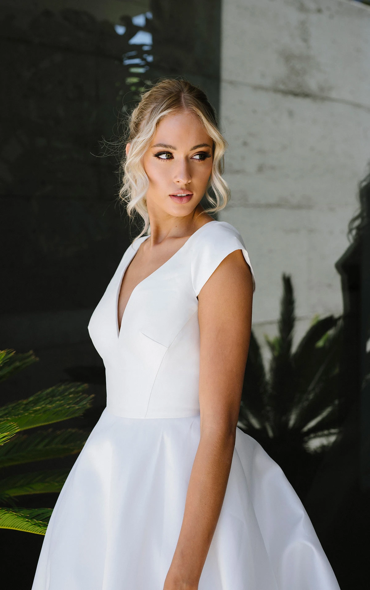 1468 Modern Wedding Dress with Cap Sleeves and Ballgown Skirt  by Martina Liana