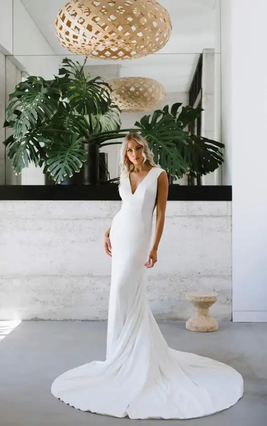 Chic Fit-and-Flare Wedding Dress with Cap Sleeves, 1471, by Martina Liana