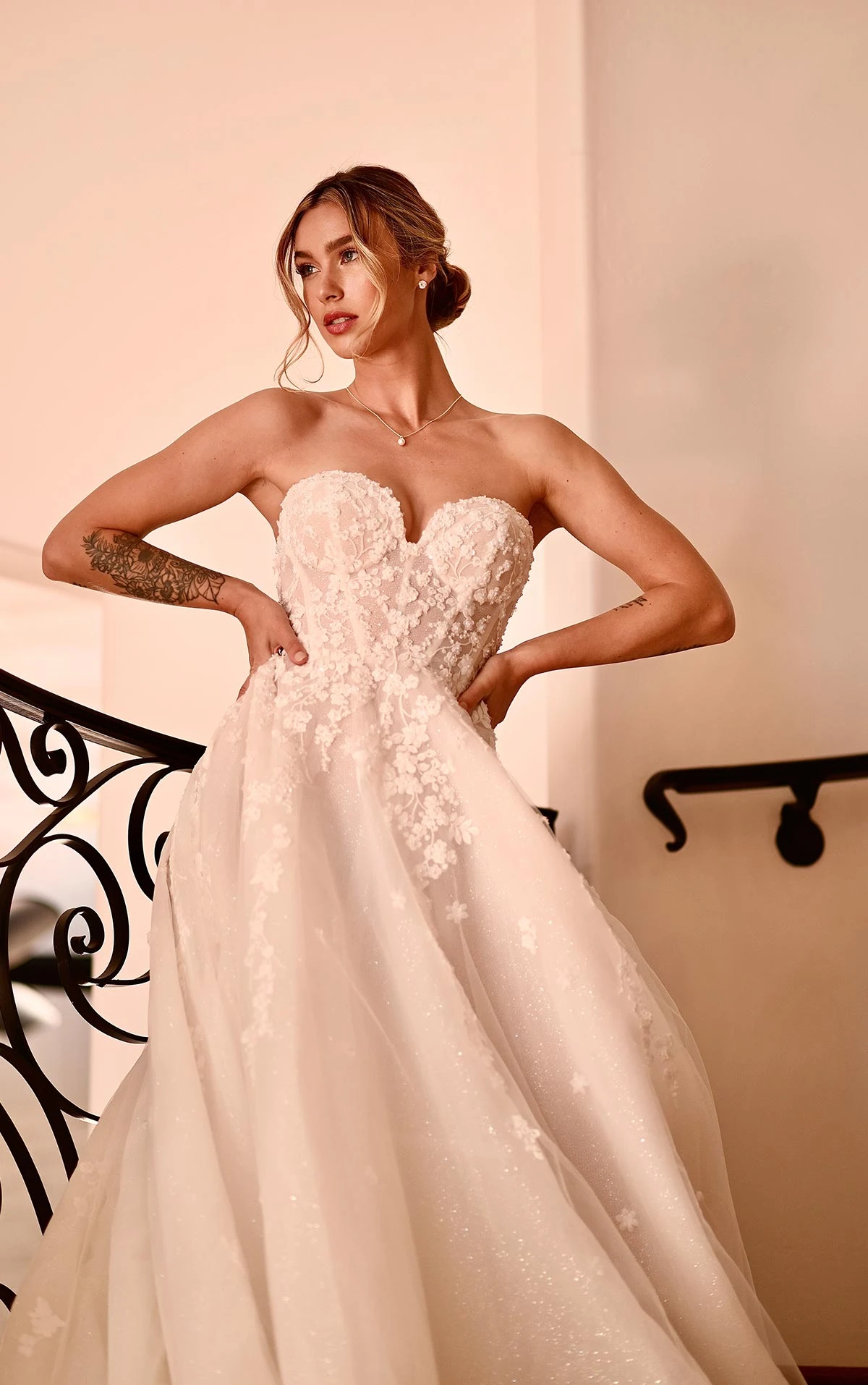 1483 Strapless A-Line Lace Wedding Dress with Glitter Skirt  by Martina Liana