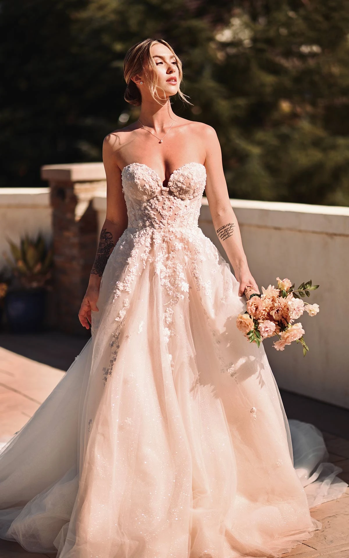 1483 Strapless A-Line Lace Wedding Dress with Glitter Skirt  by Martina Liana
