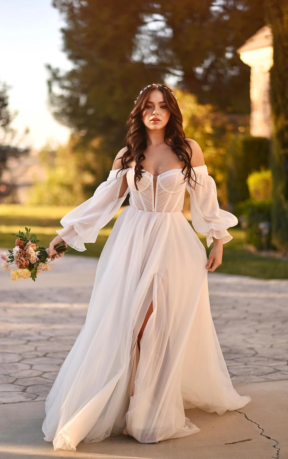 1497 Luxe Strapless A-Line Wedding Dress with Off-the-Shoulder Bell Sleeves  by Martina Liana