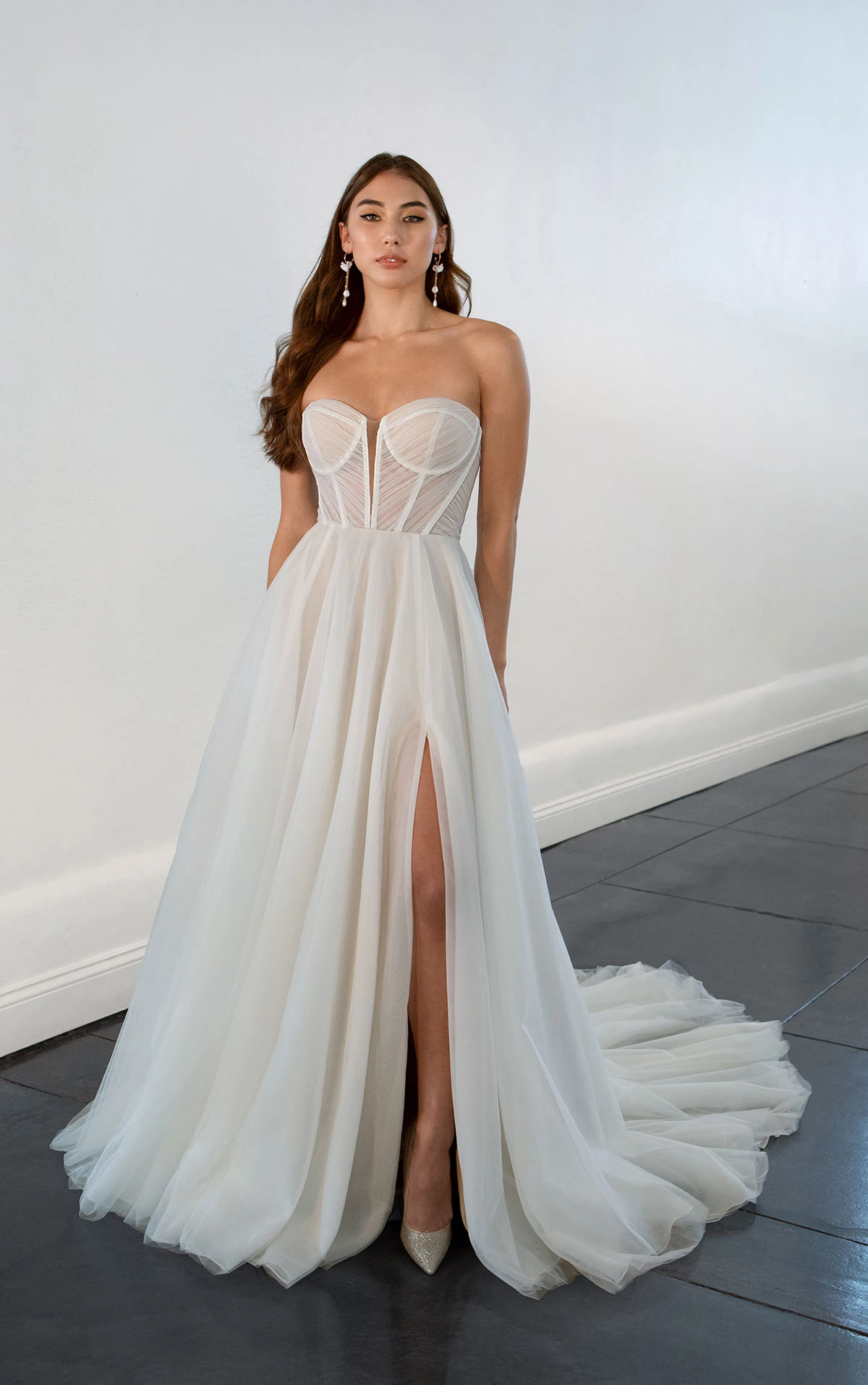 1497 Luxe Strapless A-Line Wedding Dress with Off-the-Shoulder Bell Sleeves  by Martina Liana
