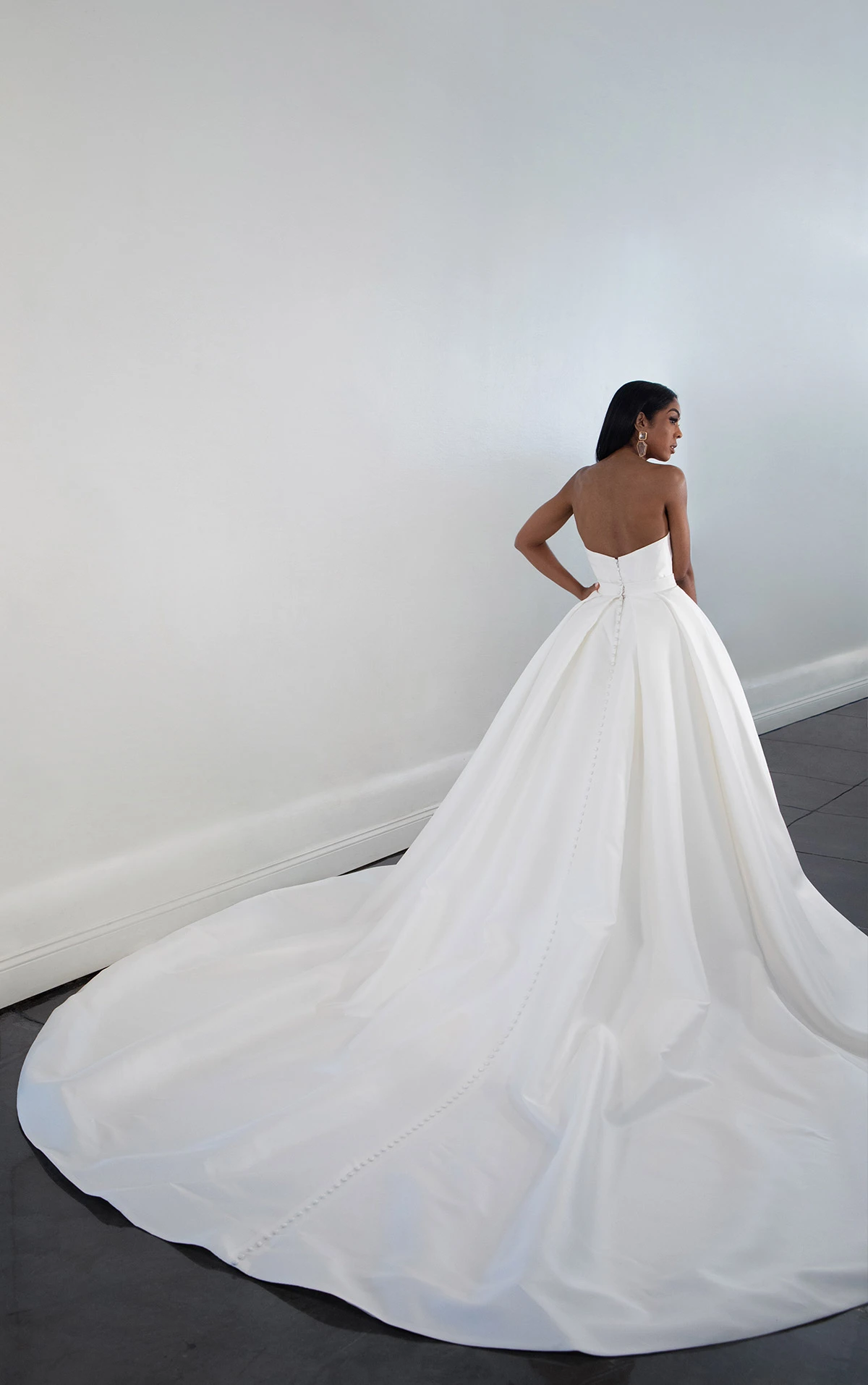 1557 Modern Strapless Silk A-Line Wedding Dress with Long Cathedral Train  by Martina Liana