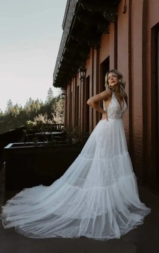 Glamorous Boho Column Wedding Dress with Plunging V-Neckline, CECE, by All Who Wander