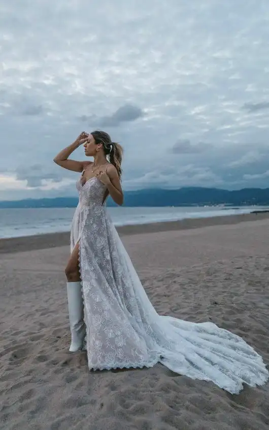 Romantic Boho Lace A-Line Slip Wedding Dress with Spaghetti Straps, LUNA, by All Who Wander