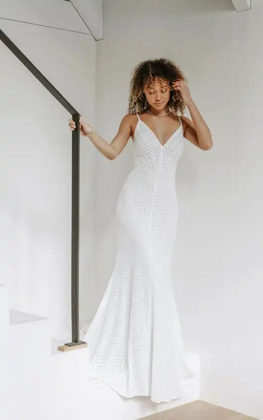 Casual Summer Boho Lace Column Wedding Dress with Spaghetti Straps, ARCHER, by All Who Wander