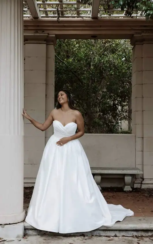 Clean and Chic Satin Ballgown with Strapless Sweetheart Neckline, D3753, by Essense of Australia