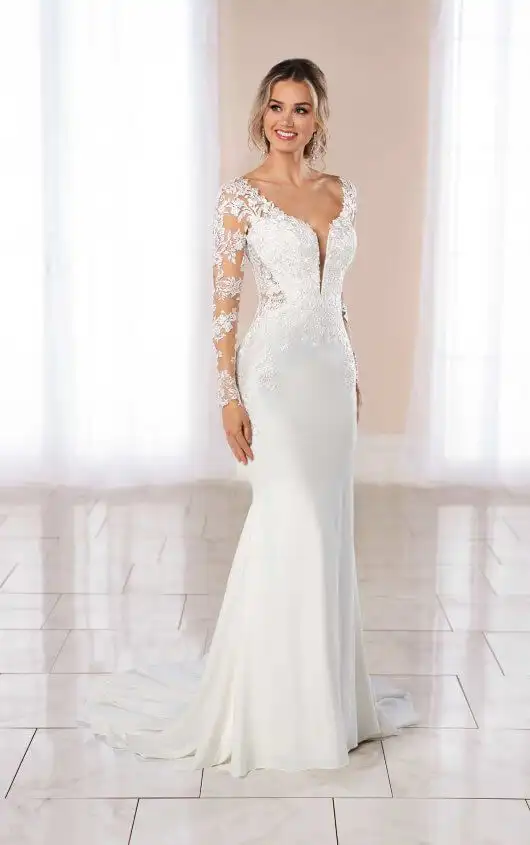 Lace and Crepe Wedding Gown with Side Cutouts, 6994, by Stella York