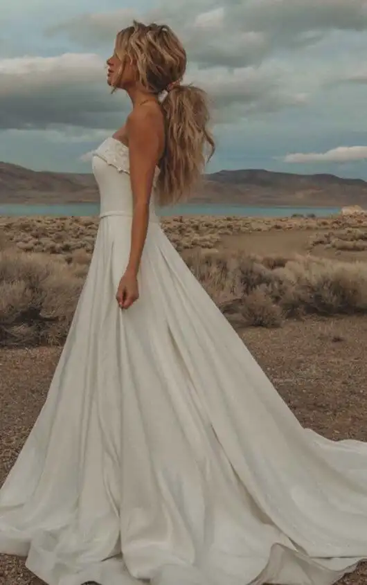 Simple Strapless Wedding Gown with Pockets, 7045, by Stella York