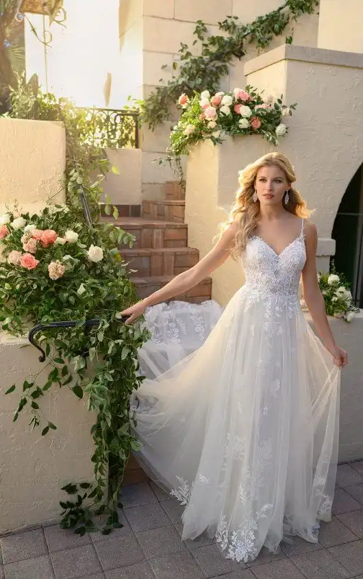 Whimsical Wedding Dress with French Lace, 7083, by Stella York