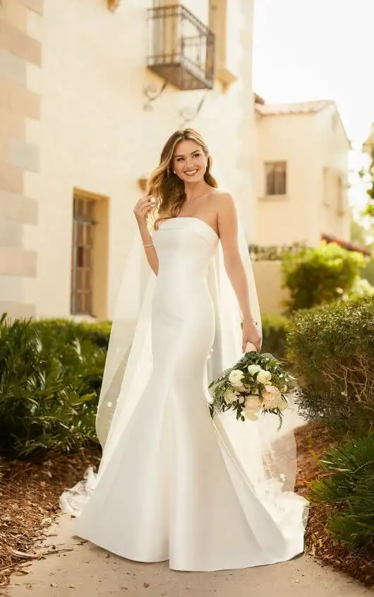 Simple Matte Mikado Fit-and-Flare Wedding Dress, 7099, by Stella York
