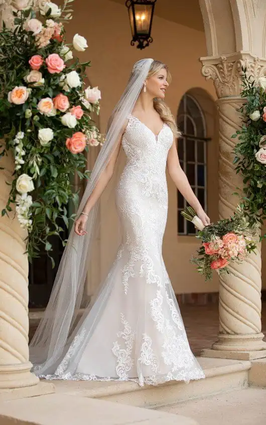 Lace and Tulle Fit-and-Flare Wedding Gown, 7100, by Stella York