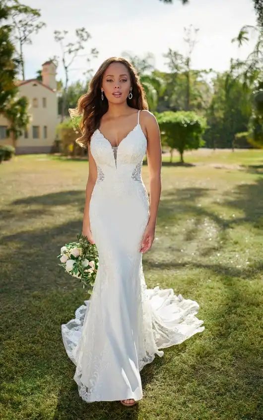 Sleek and Sexy Wedding Gown with Shaped Train, 7118, by Stella York