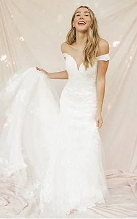 lace mermaid wedding dress with off the shoulder straps - 7272 by Stella York