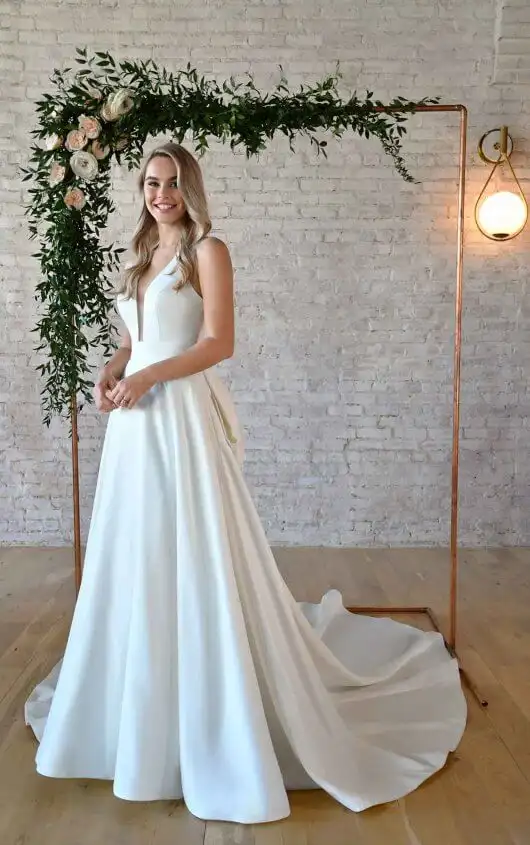 Simple Wedding Gown with Keyhole Back & Bow Detail, 7341, by Stella York
