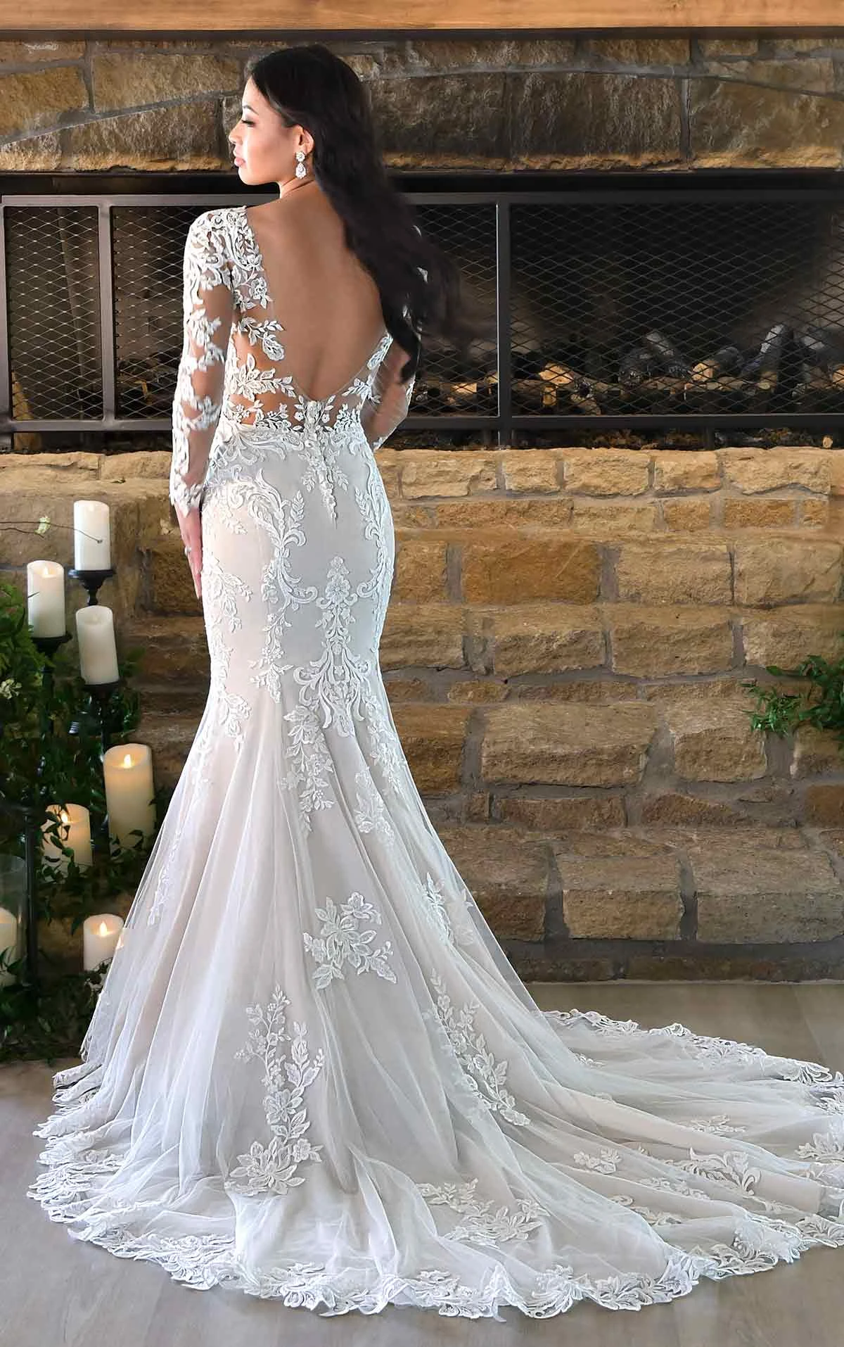 7420 Sexy Long-Sleeve Lace Wedding Dress with Cutouts and Full Train  by Stella York