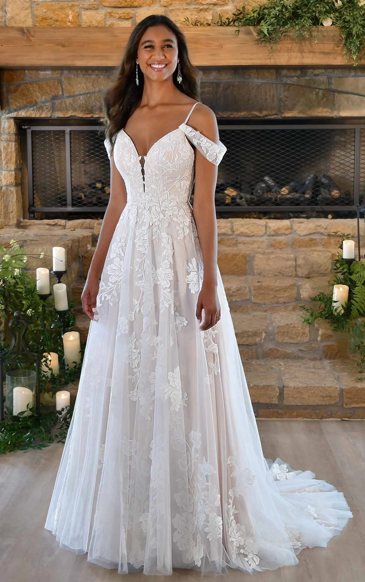 7449 Romantic Floral Wedding Dress with Off-the-Shoulder Strap  by Stella York