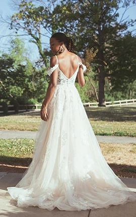 lace ballgown wedding dress with v-back - 7449 by Stella York